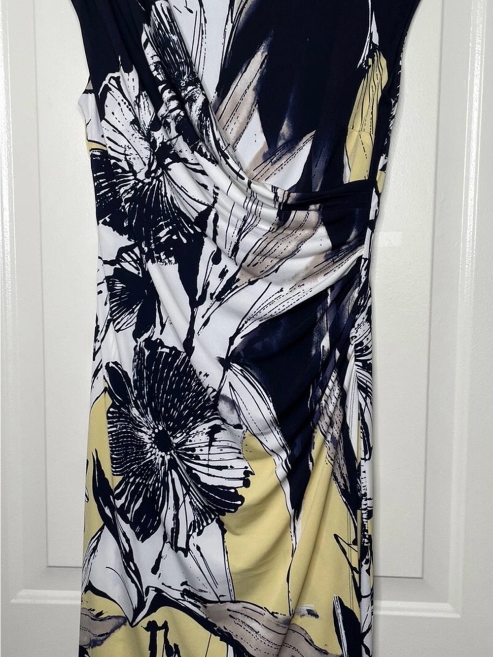 Connected Apparel Floral Faux Wrap Dress Cowl Style Ruched Stretch 10